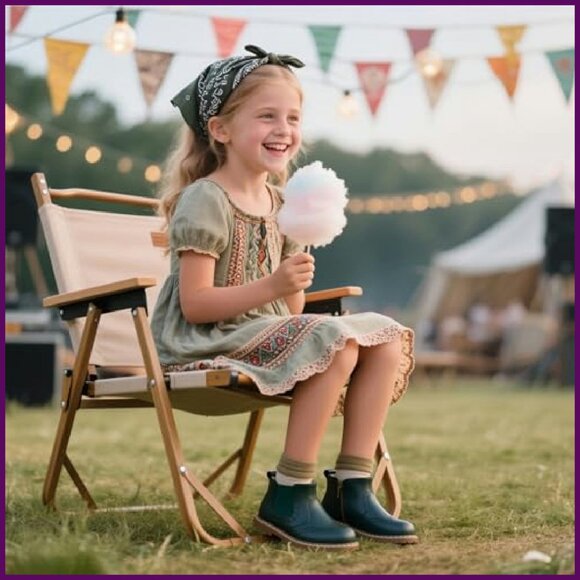 Vintage Leather Embroidered Toddler Girls Boots Mid Calf Water Resistant - Picture 3 of 8